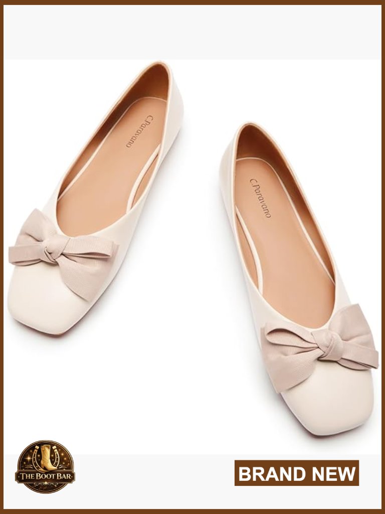 Square Toe Ballet Flats With Memory Foam Cushion, Lambskin Leather Lining